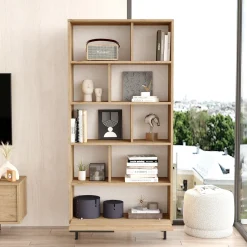 Librerie > Dmora Libreria 9 Ripiani Installazione Libera 45x20x150h cm, Struttura Verticale - Mortara Marrone Rovere