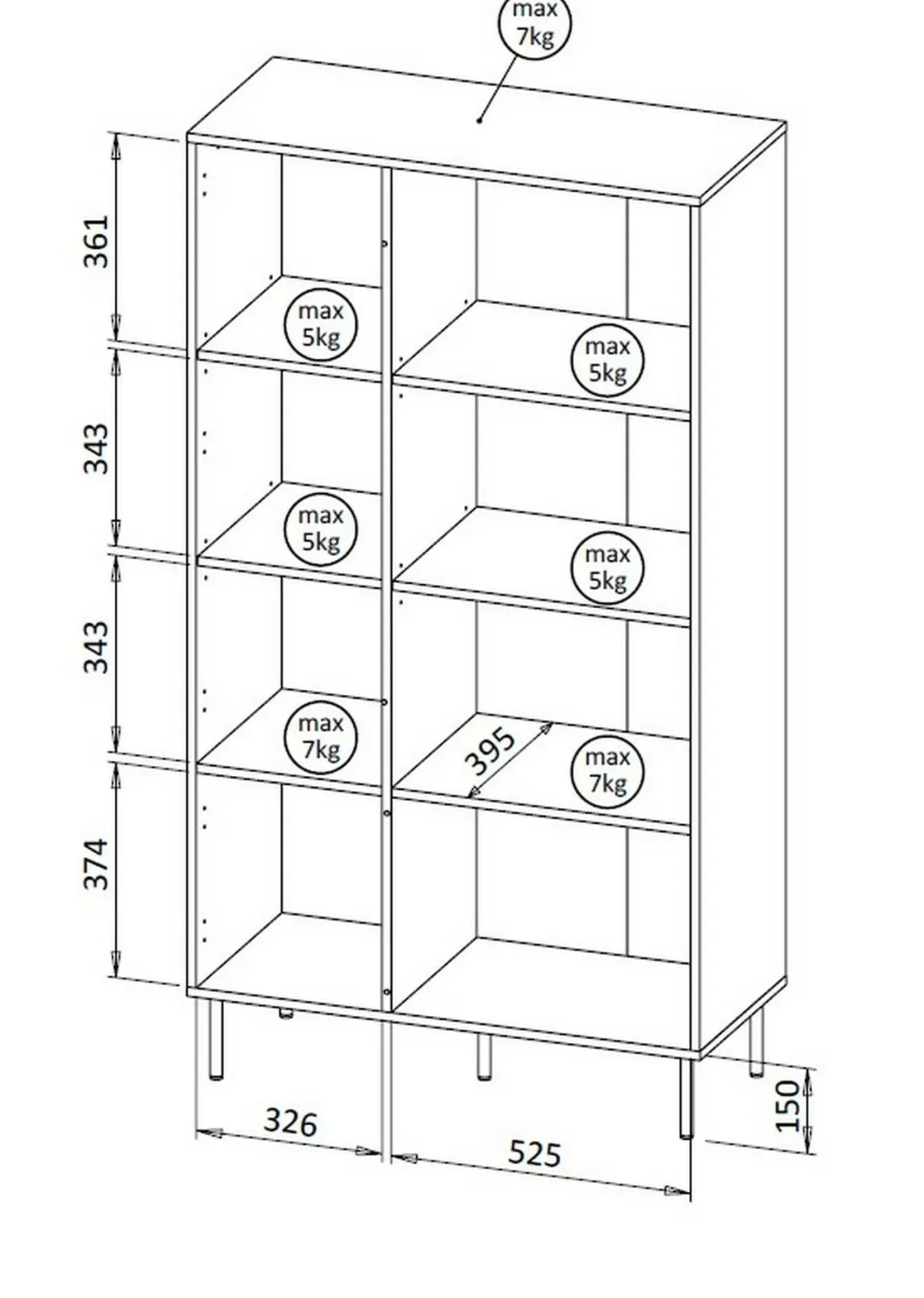 Libreria Mazze, 165x42 h90 cm, Noce e Beige