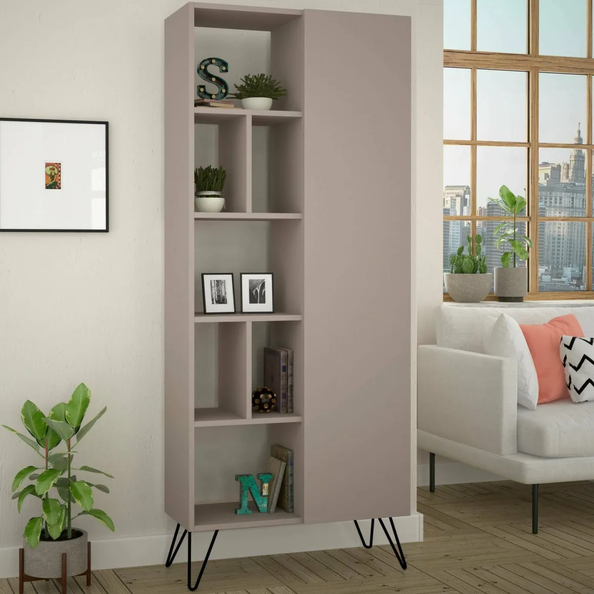 Libreria minimal beige 79x190h cm - Lince