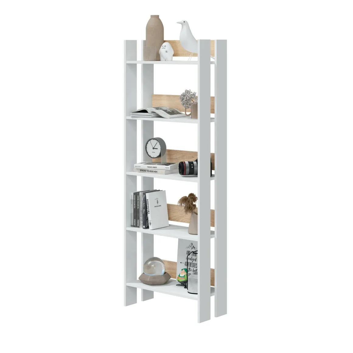 Libreria moderna bianca lucida e rovere 57x170h cm - Haruki