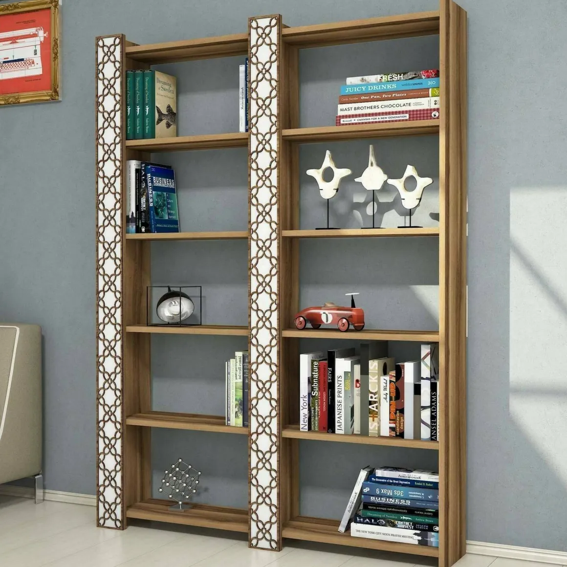 Libreria moderna noce e bianca 124x170h cm - Vele