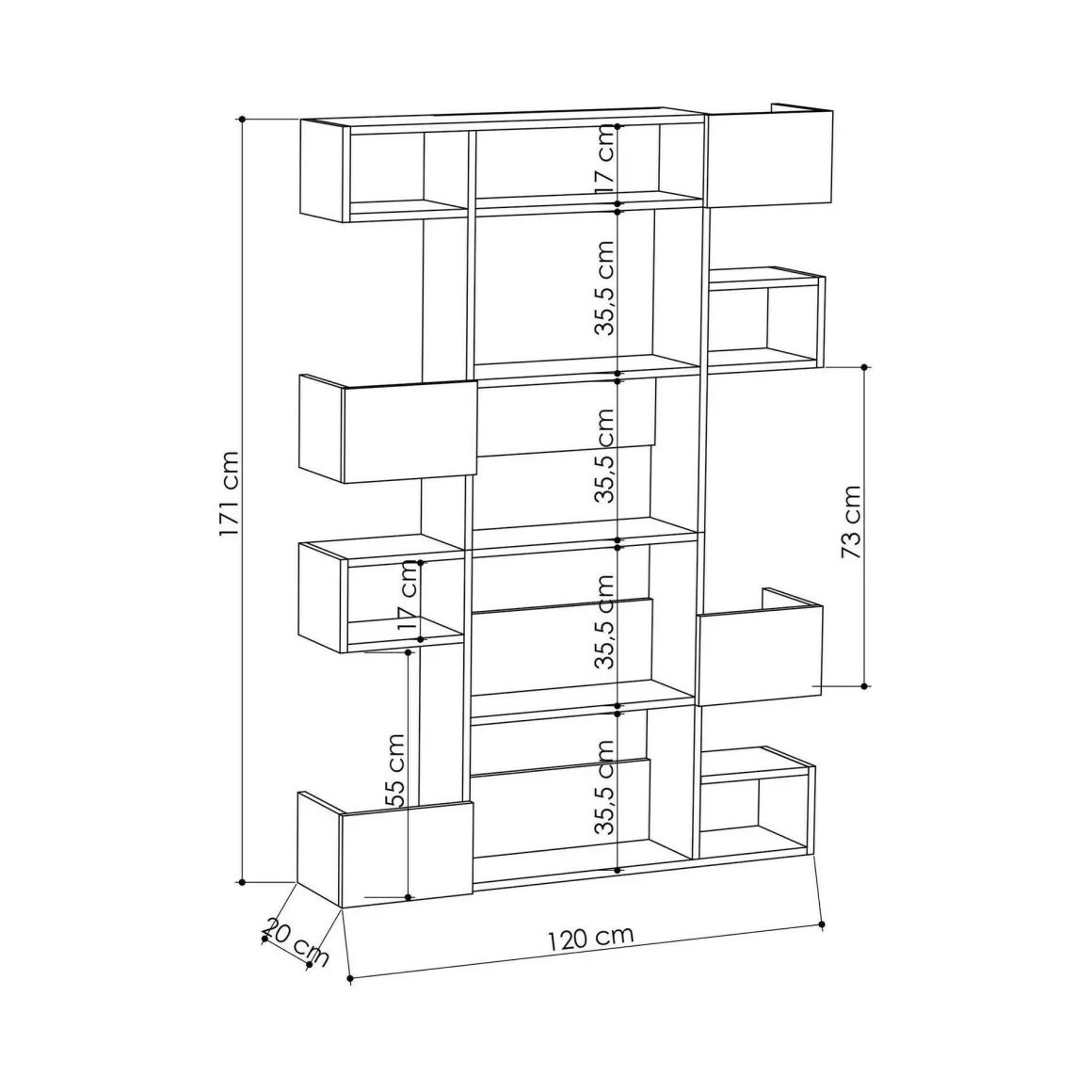 Libreria moderna quercia e antracite 120x171h cm - Artich