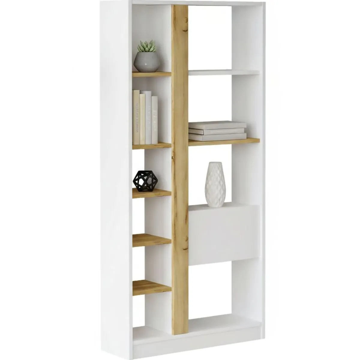 Librerie > Dmora Libreria moderna quercia e bianca 75x160h cm - Bedulita Bianco, Marrone Quercia