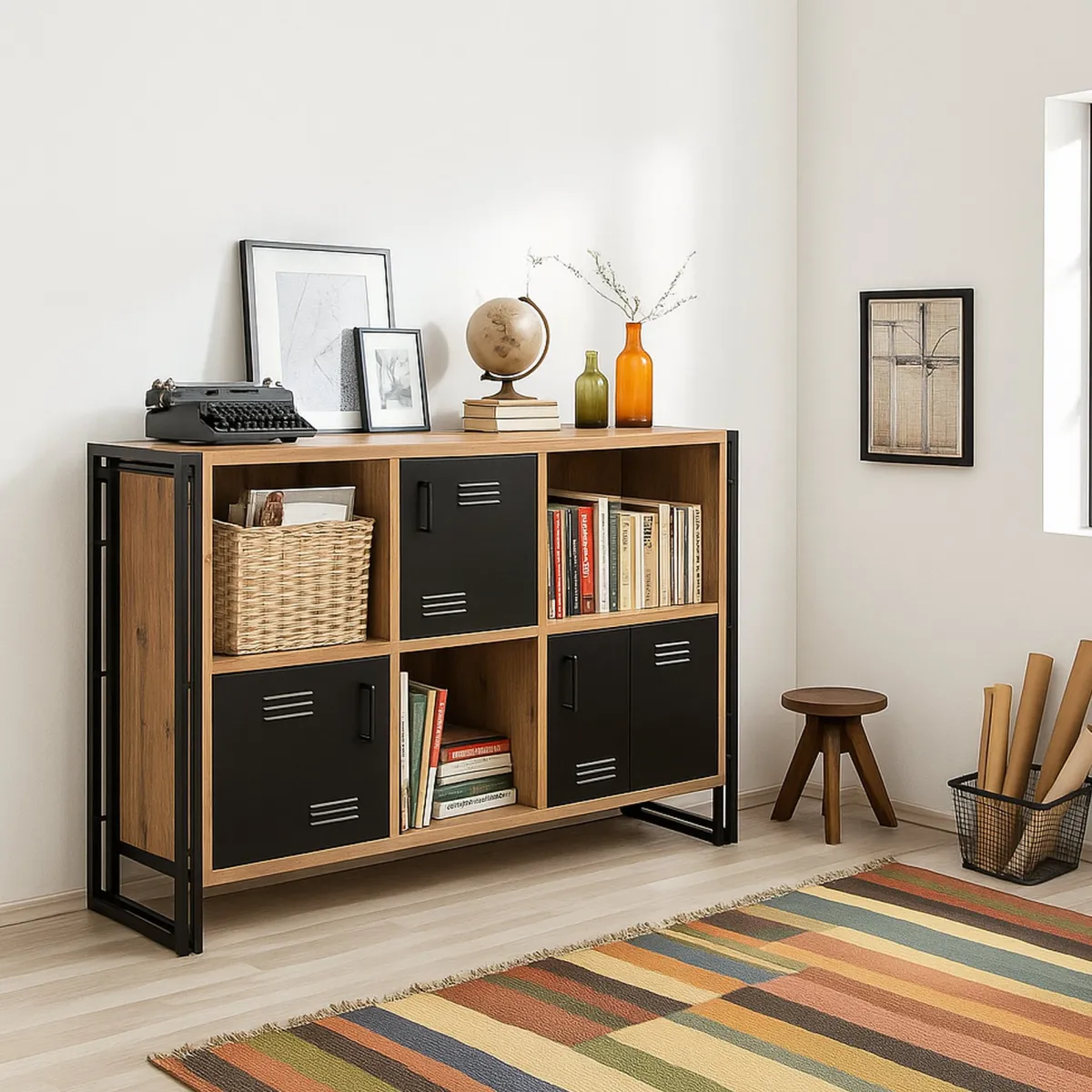 Librerie|Ufficio > Dmora Libreria moderna quercia e nera 126x89h cm - Ercolina Nero, Marrone Quercia
