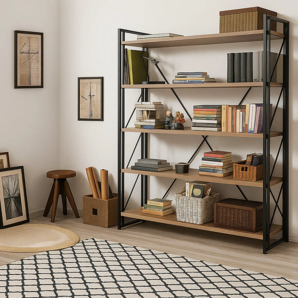 Libreria moderna quercia e nera 130x180h cm - Demetria
