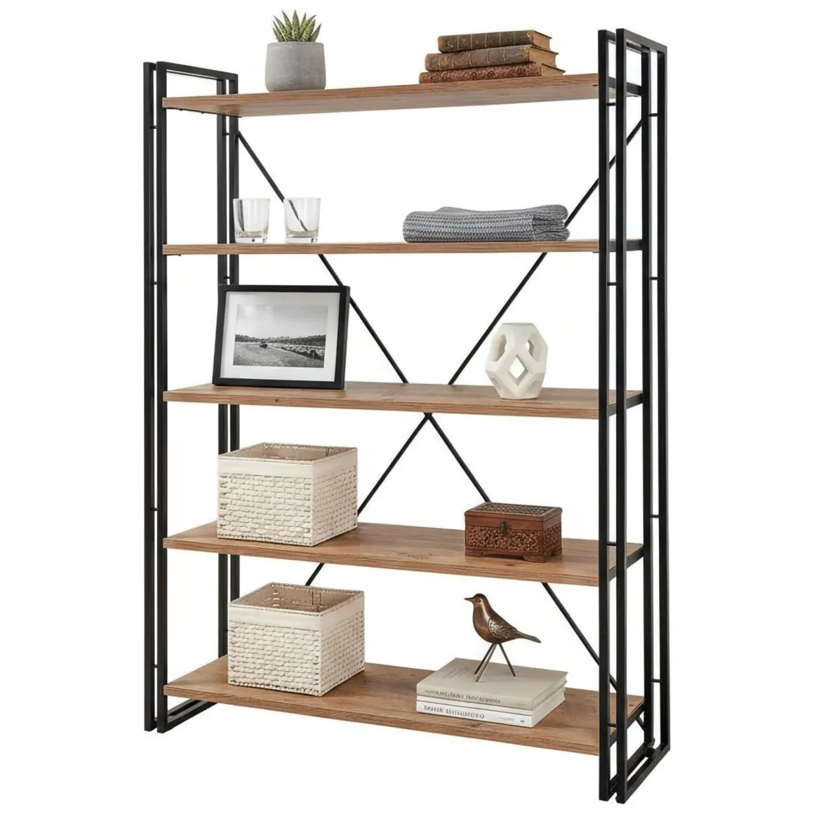 Libreria moderna quercia e nera 130x180h cm - Demetria