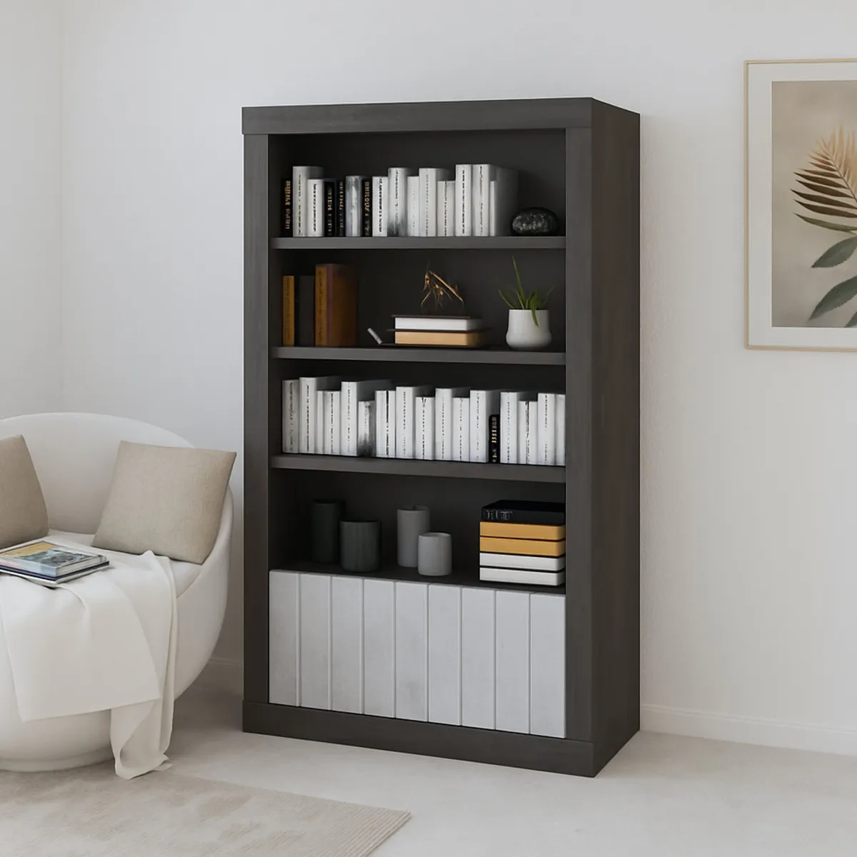 Librerie > Dmora Libreria Nero Antracite Grigio Cemento 3 Ripiani 2 Ante 105x42x191h cm, Installazione a Terra - Spinoso Grigio Cemento, Nero Antracite