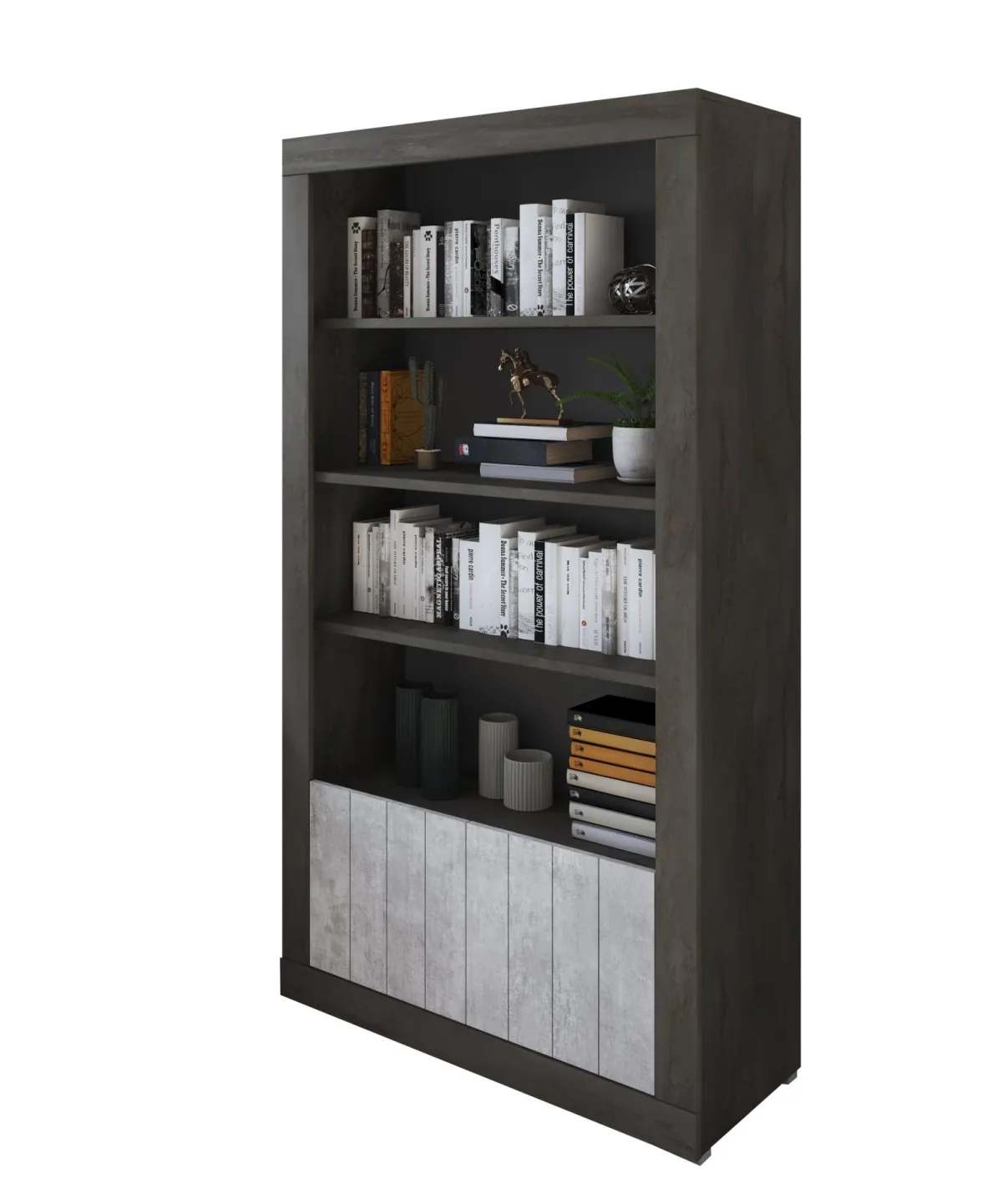 Librerie > Dmora Libreria Nero Antracite Grigio Cemento 3 Ripiani 2 Ante 105x42x191h cm, Installazione a Terra - Spinoso Grigio Cemento, Nero Antracite