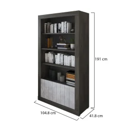 Librerie > Dmora Libreria Nero Antracite Grigio Cemento 3 Ripiani 2 Ante 105x42x191h cm, Installazione a Terra - Spinoso Grigio Cemento, Nero Antracite