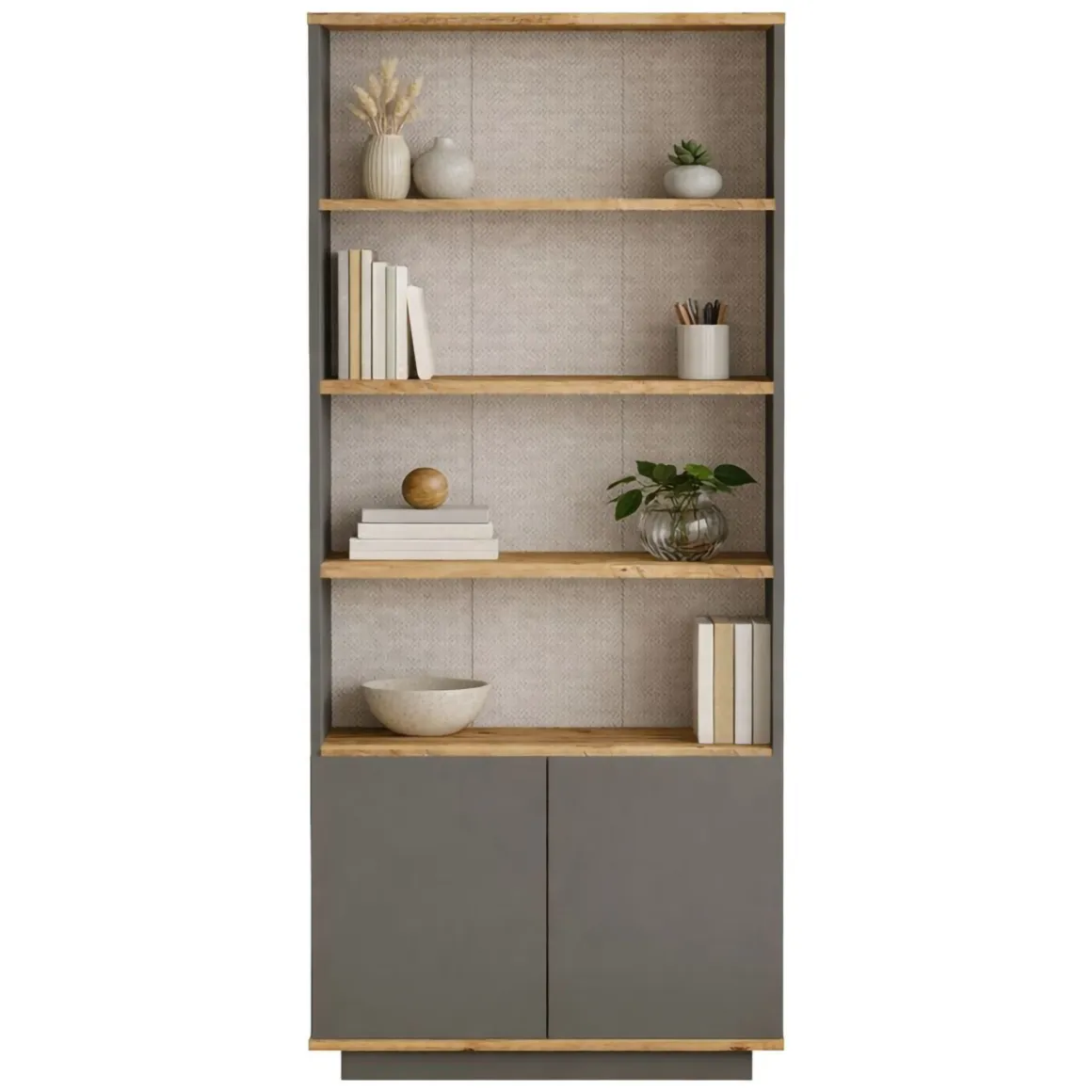 Libreria Nero Antracite Marrone Rovere 3 Ripiani 2 Ante 75x27x168h cm, Installazione Libera - Dego