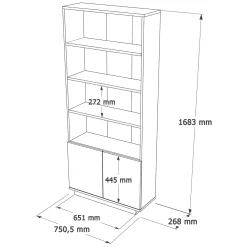 Libreria Nero Antracite Marrone Rovere 3 Ripiani 2 Ante 75x27x168h cm, Installazione Libera - Dego