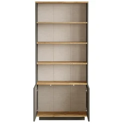 Libreria Nero Antracite Marrone Rovere 3 Ripiani 2 Ante 75x27x168h cm, Installazione Libera - Dego