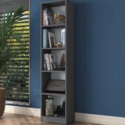 Libreria Nero Antracite 4 Ripiani Installazione Libera 40x25x162h cm, Struttura Verticale - Clitunno