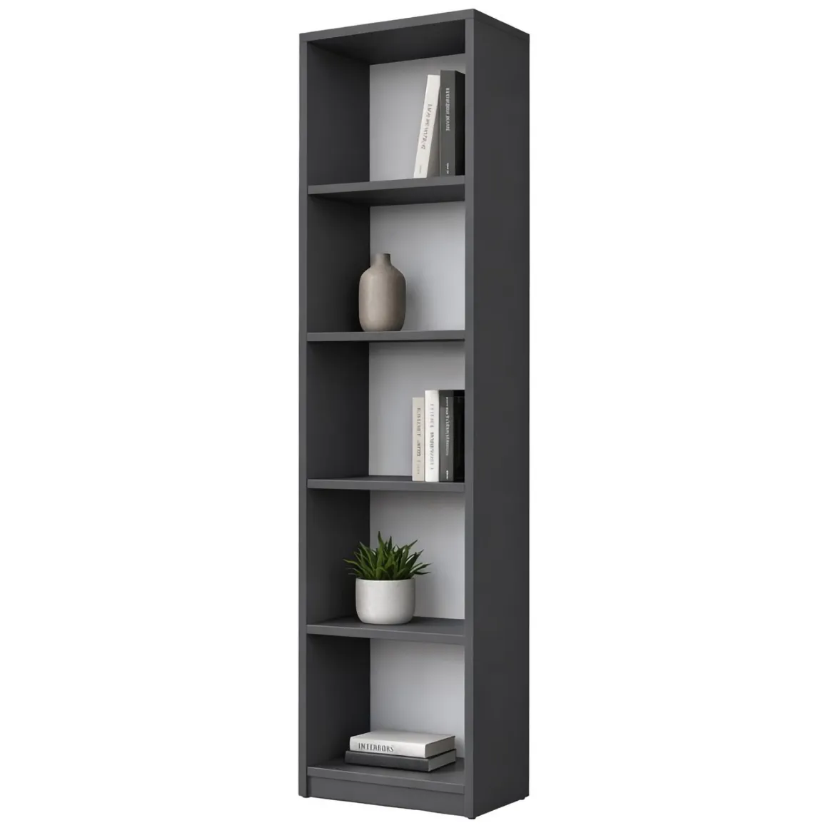 Libreria Nero Antracite 4 Ripiani Installazione Libera 40x25x162h cm, Struttura Verticale - Clitunno