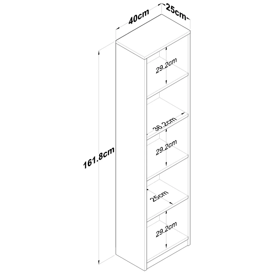 Libreria Nero Antracite 4 Ripiani Installazione Libera 40x25x162h cm, Struttura Verticale - Clitunno
