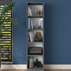 Libreria Nero Antracite 4 Ripiani Installazione Libera 40x25x162h cm, Struttura Verticale - Clitunno