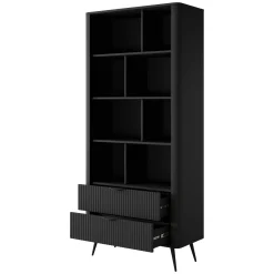 Libreria Nero 2 Cassetti 4 Ripiani 88x38x194h cm, con Piedini - Kabavasi