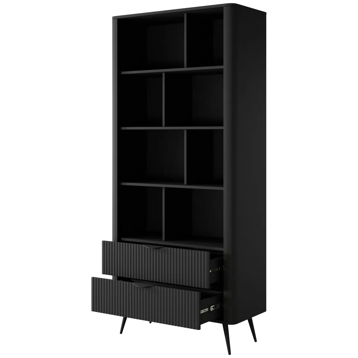 Libreria Nero 2 Cassetti 4 Ripiani 88x38x194h cm, con Piedini - Kabavasi