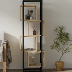 Libreria Nero Marrone Rovere 4 Ripiani Installazione Libera 44x29x140h cm, Sfumatura Colore Struttura Rovere - Navel