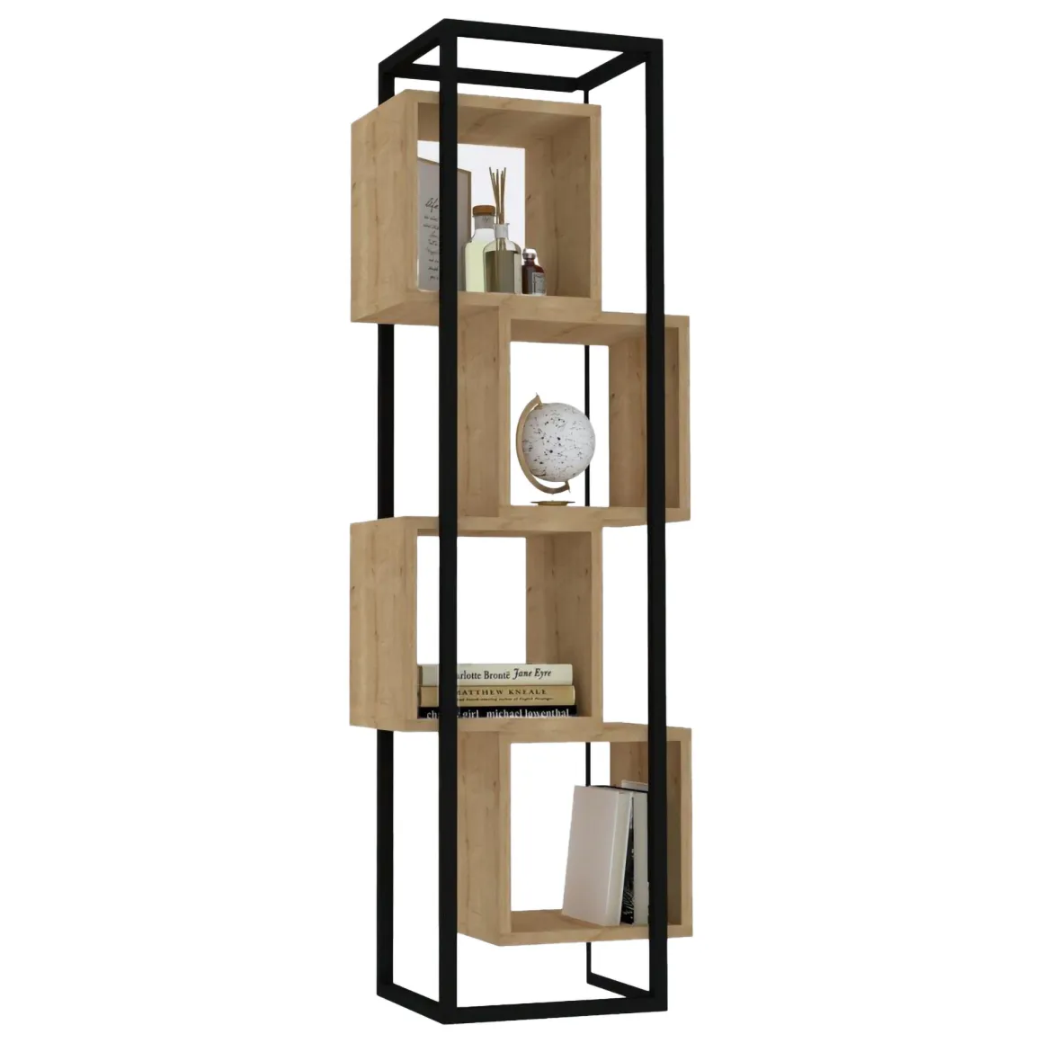 Libreria Nero Marrone Rovere 4 Ripiani Installazione Libera 44x29x140h cm, Sfumatura Colore Struttura Rovere - Navel
