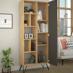 Librerie > Dmora Libreria rialzata quercia e antracite 79x190h cm - Lince Nero Antracite, Marrone Quercia
