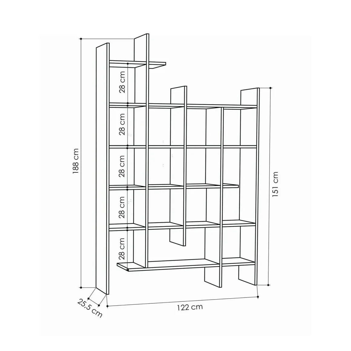 Libreria 18 ripiani antracite 122x188h cm - Achela