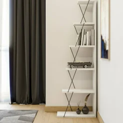 Librerie|Ufficio > Dmora Libreria 5 ripiani bianca e nera 50x150h cm - Erminia Nero, Bianco