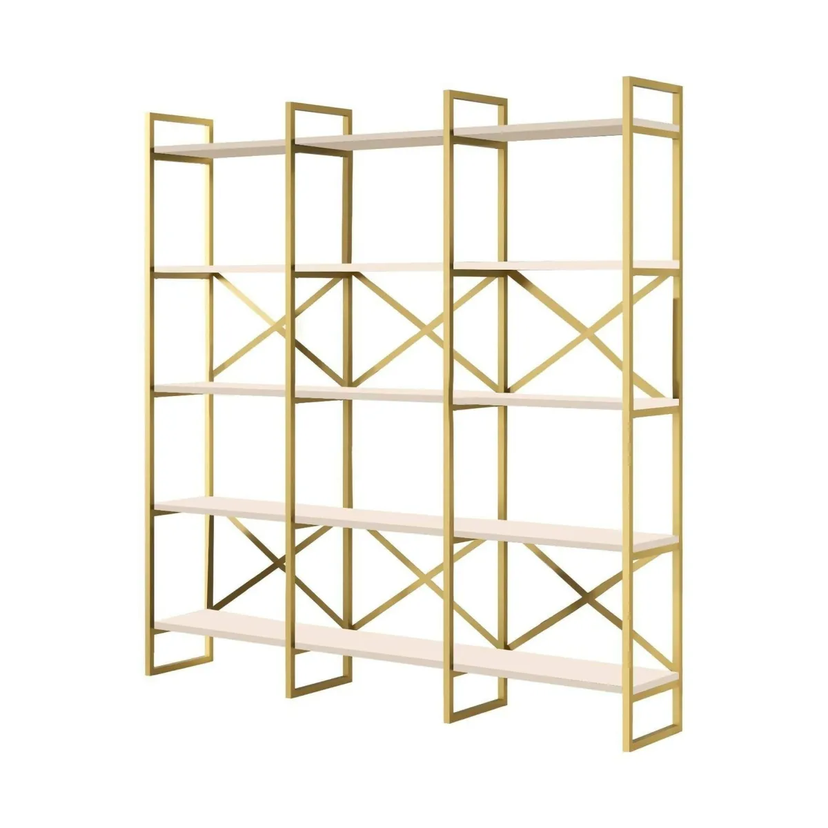 Librerie|Ufficio > Dmora Libreria 5 ripiani bianca e oro 170x175h cm - Gauro Oro, Bianco