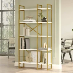 Libreria 5 ripiani bianca e oro 87x175h cm - Isla