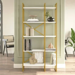 Libreria 5 ripiani bianca e oro 87x175h cm - Isla