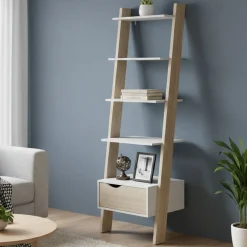 Libreria 4 ripiani bianca e quercia 55x180h cm - Acascia