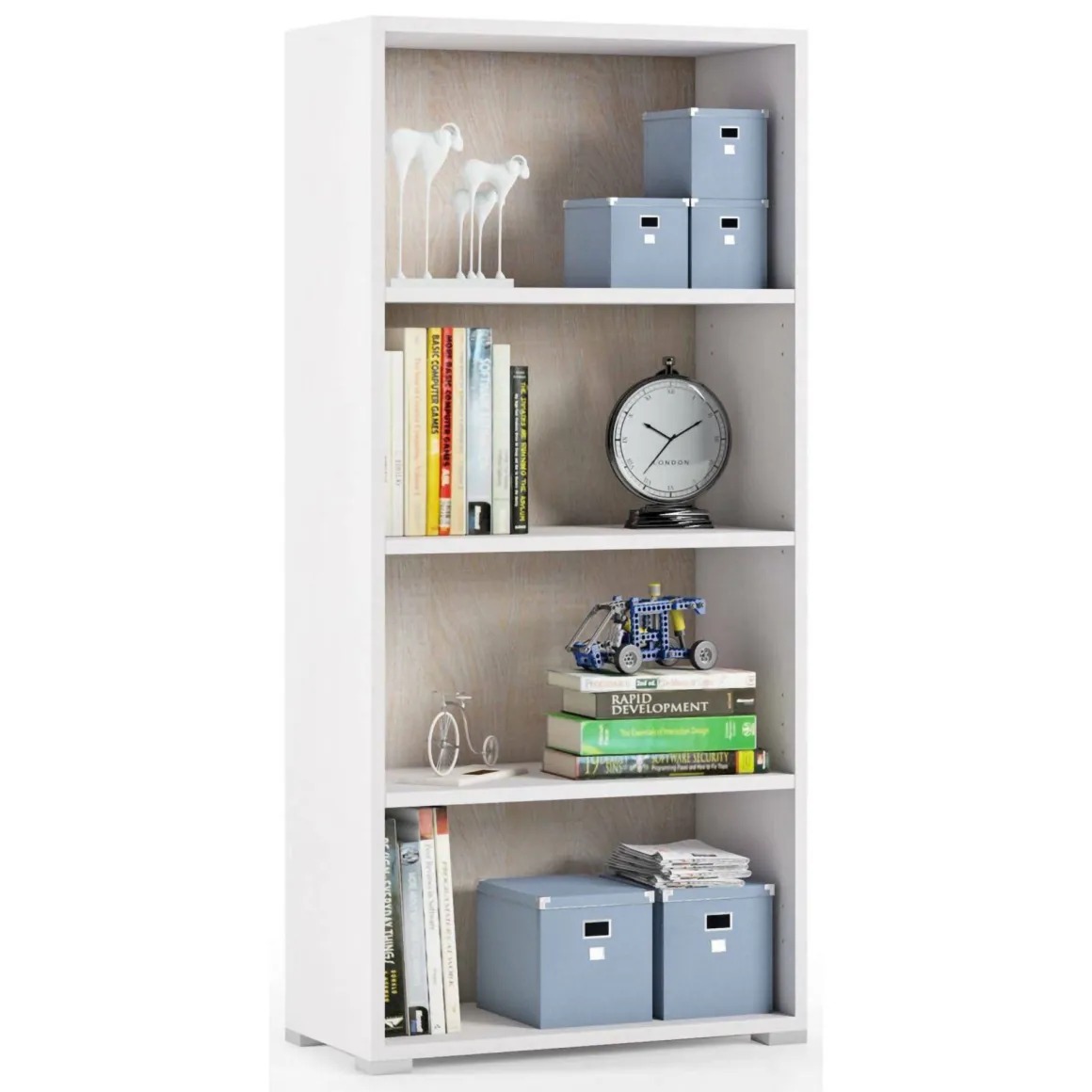 Libreria 3 ripiani bianca e rovere 60x130h cm - Aky