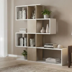 Librerie|Ufficio > Dmora Libreria 4 ripiani bianca e rovere 145x145h cm - Allison Marrone, Bianco Rovere