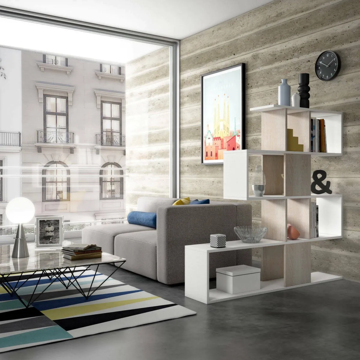 Librerie|Ufficio > Dmora Libreria 4 ripiani bianca e rovere 145x145h cm - Allison Marrone, Bianco Rovere