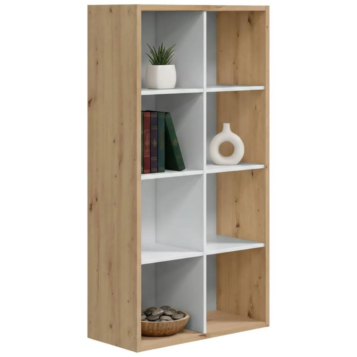 Librerie|Ufficio > Dmora Libreria 6 ripiani legno e bianca 71x137h cm - Alliers Bianco, Marrone Rovere Nodi