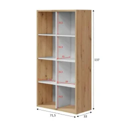 Librerie|Ufficio > Dmora Libreria 6 ripiani legno e bianca 71x137h cm - Alliers Bianco, Marrone Rovere Nodi