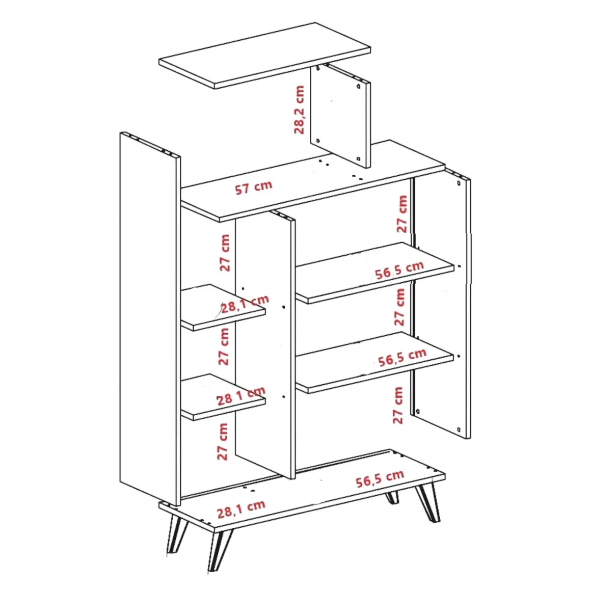 Libreria 5 ripiani noce e gialla 90x132h cm - Agni