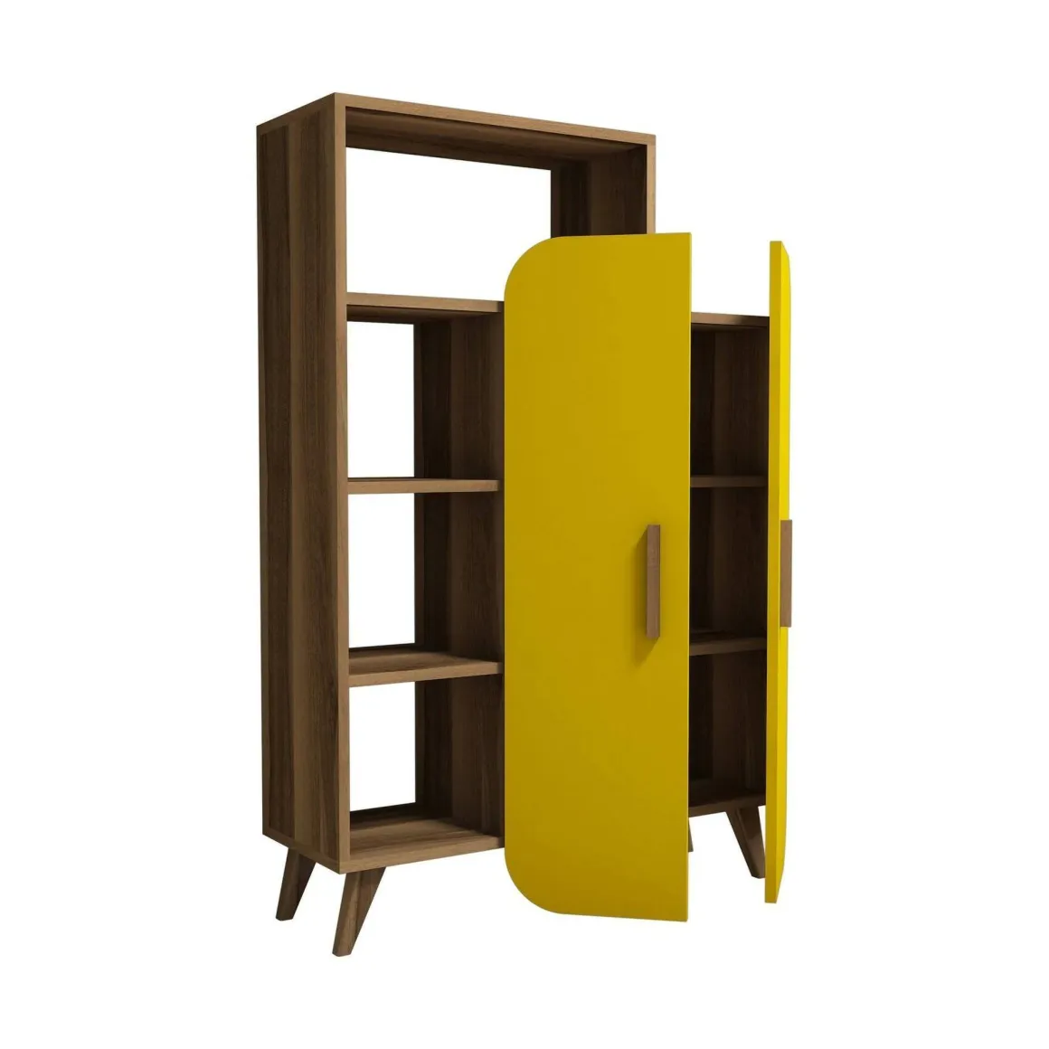 Libreria 5 ripiani noce e gialla 90x132h cm - Agni