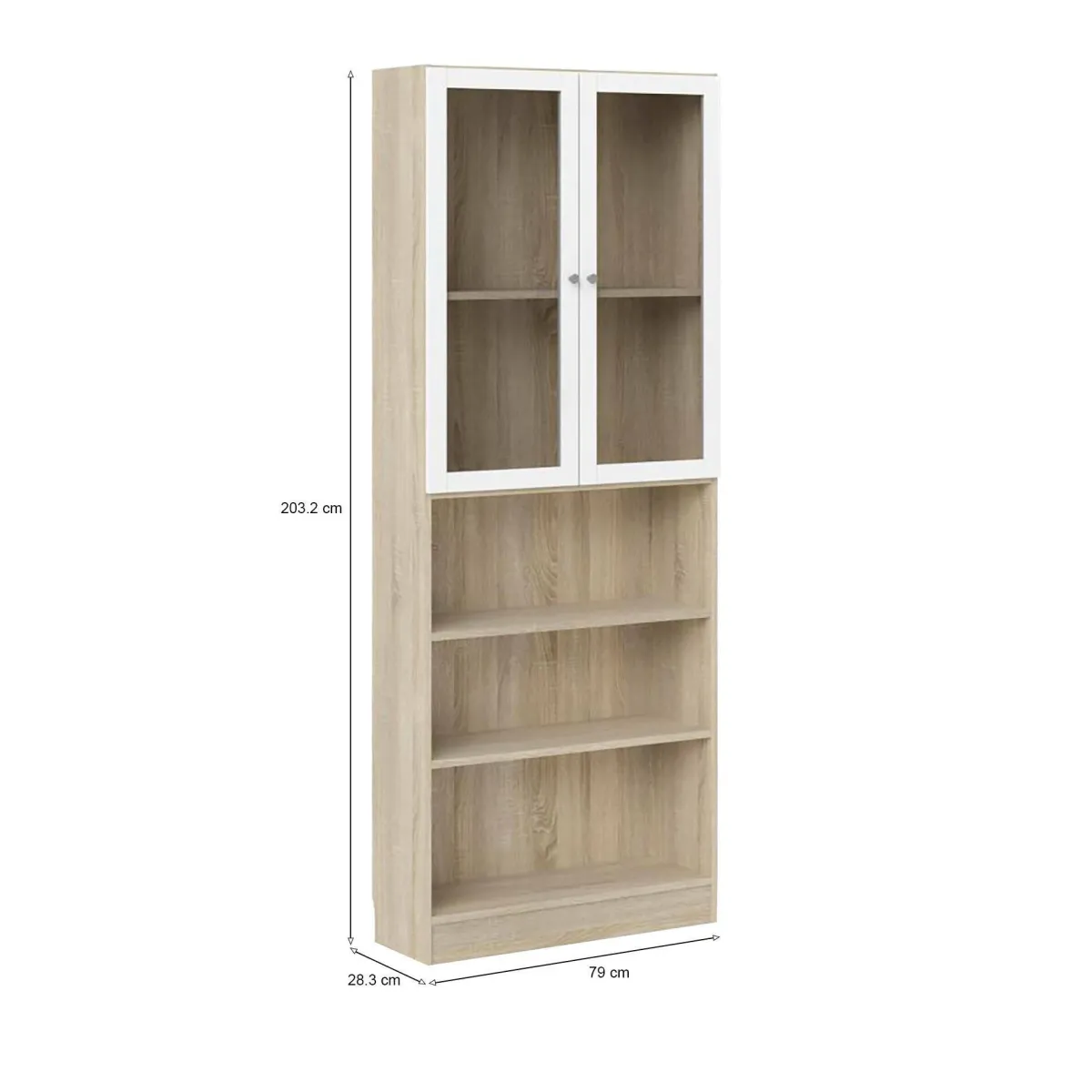 Librerie > Dmora Libreria 3 ripiani quercia e bianca 79x203h cm - Chedeng Bianco, Marrone Quercia