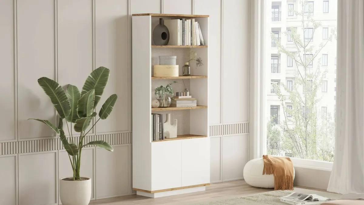 Librerie|Ufficio > Dmora Libreria 4 ripiani quercia e bianca 75x168h cm - Achromic Bianco, Marrone Quercia
