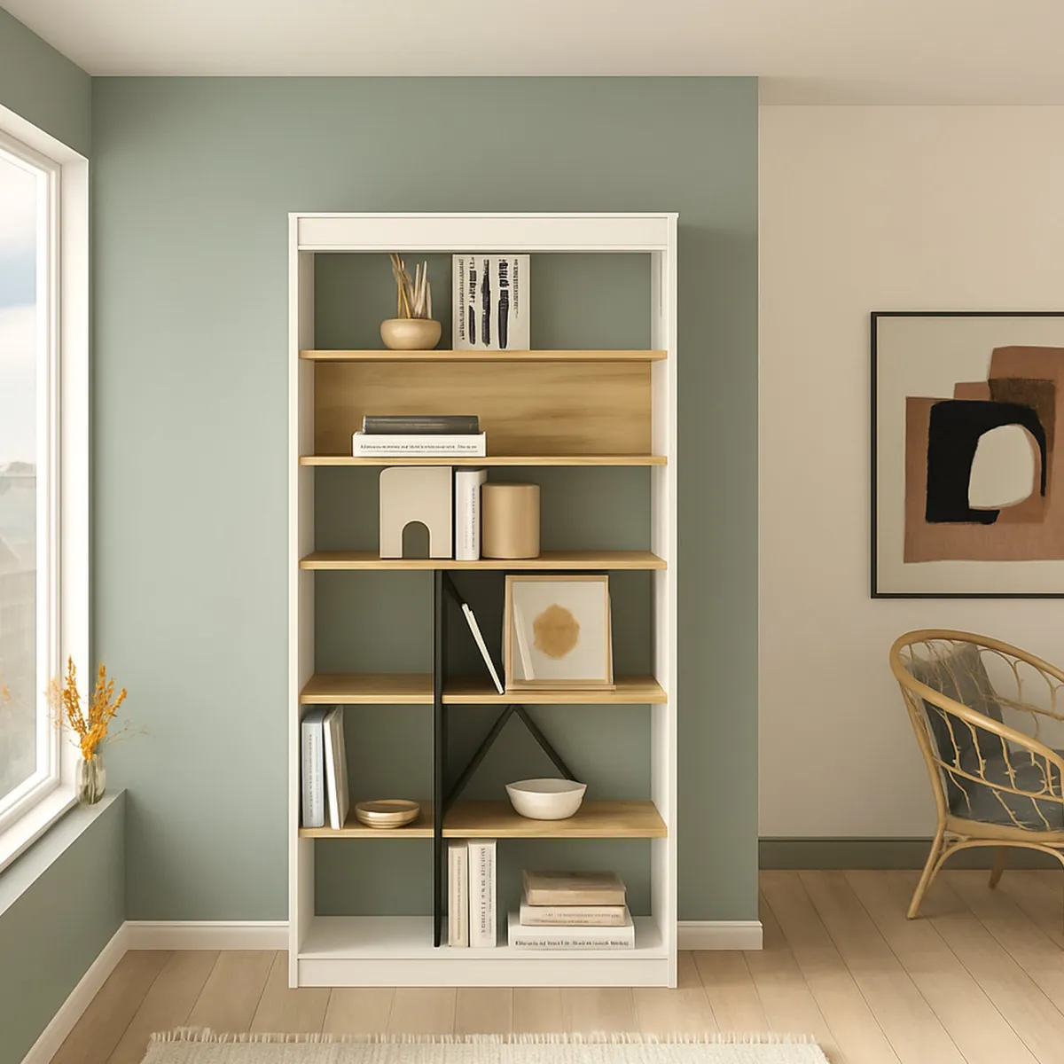 Librerie > Dmora Libreria 5 ripiani quercia e bianca 75x170h cm - Emong Bianco, Marrone Quercia