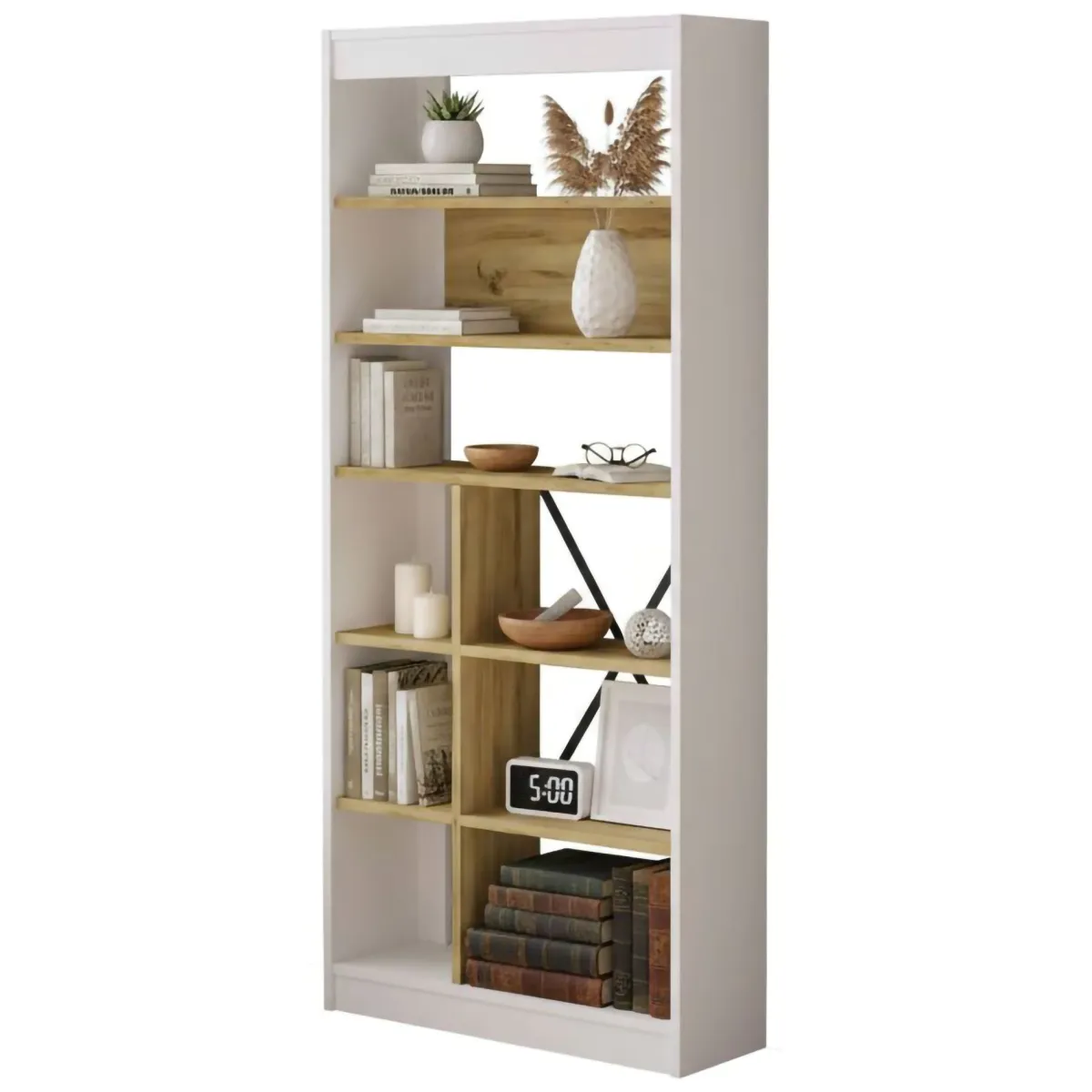 Librerie > Dmora Libreria 5 ripiani quercia e bianca 75x170h cm - Emong Bianco, Marrone Quercia