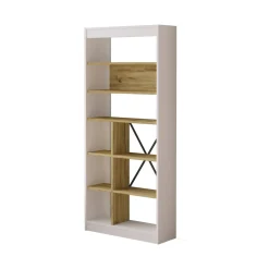 Librerie > Dmora Libreria 5 ripiani quercia e bianca 75x170h cm - Emong Bianco, Marrone Quercia