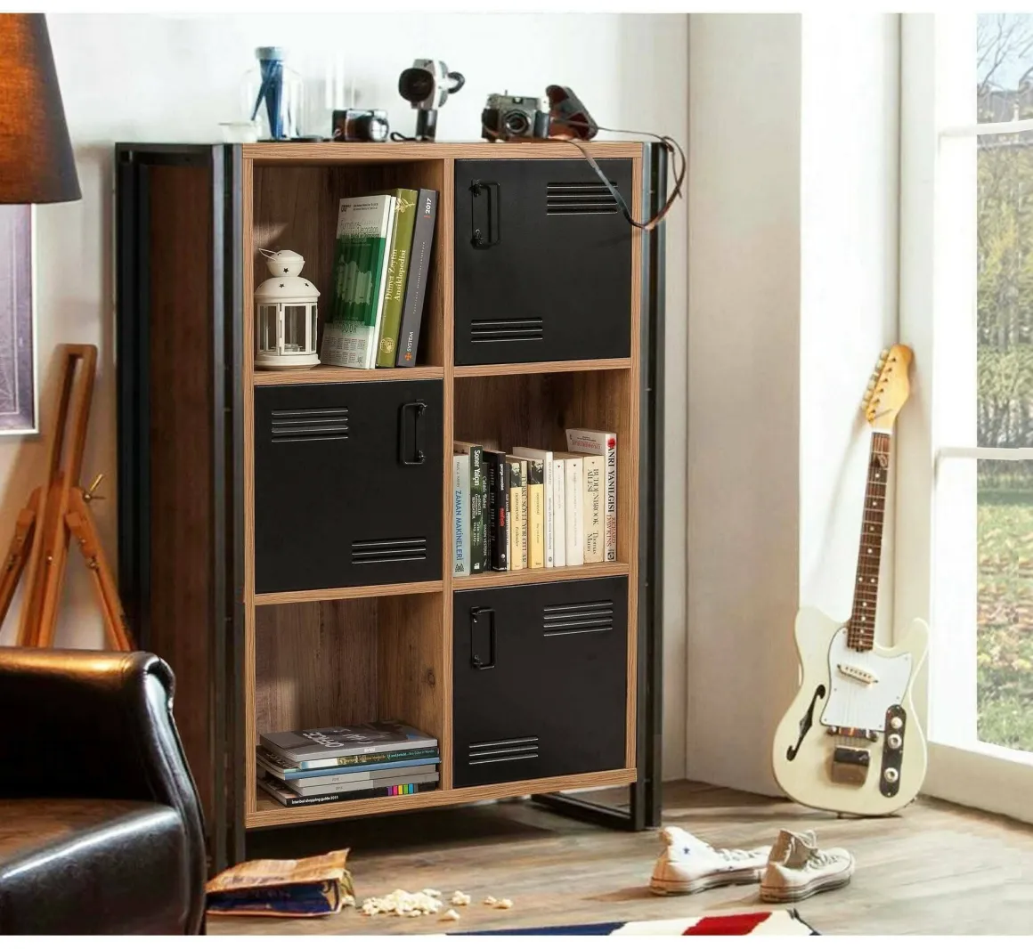 Libreria 4 ripiani quercia e nera 89x127h cm - Ercolina