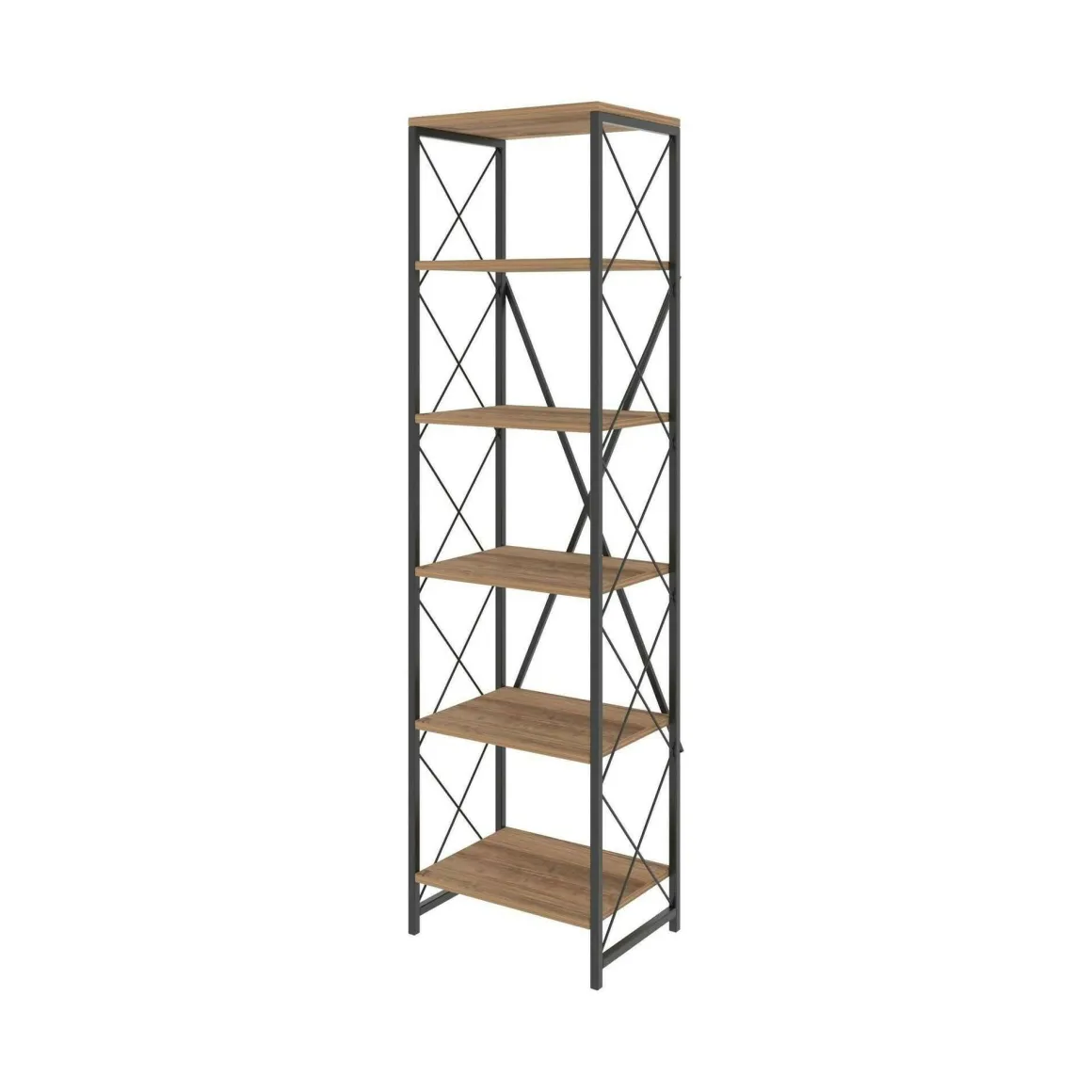 Libreria 5 ripiani quercia e nera 50x180h cm - Yara