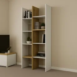 Libreria 8 ripiani rovere e bianca 75x183h cm - Badia