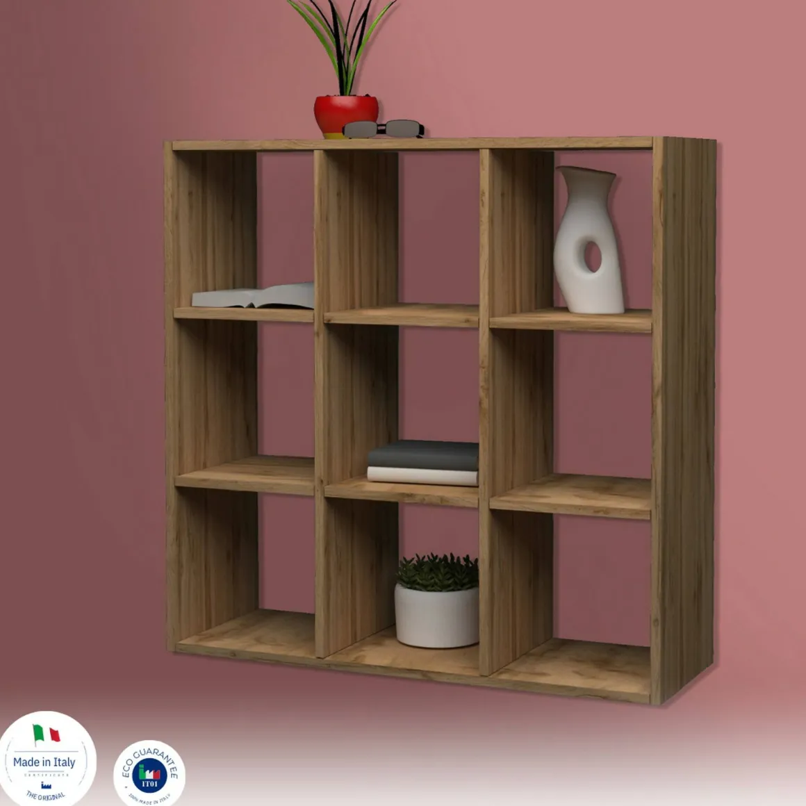 Libreria 6 ripiani rovere 90x90h cm - Acquaro