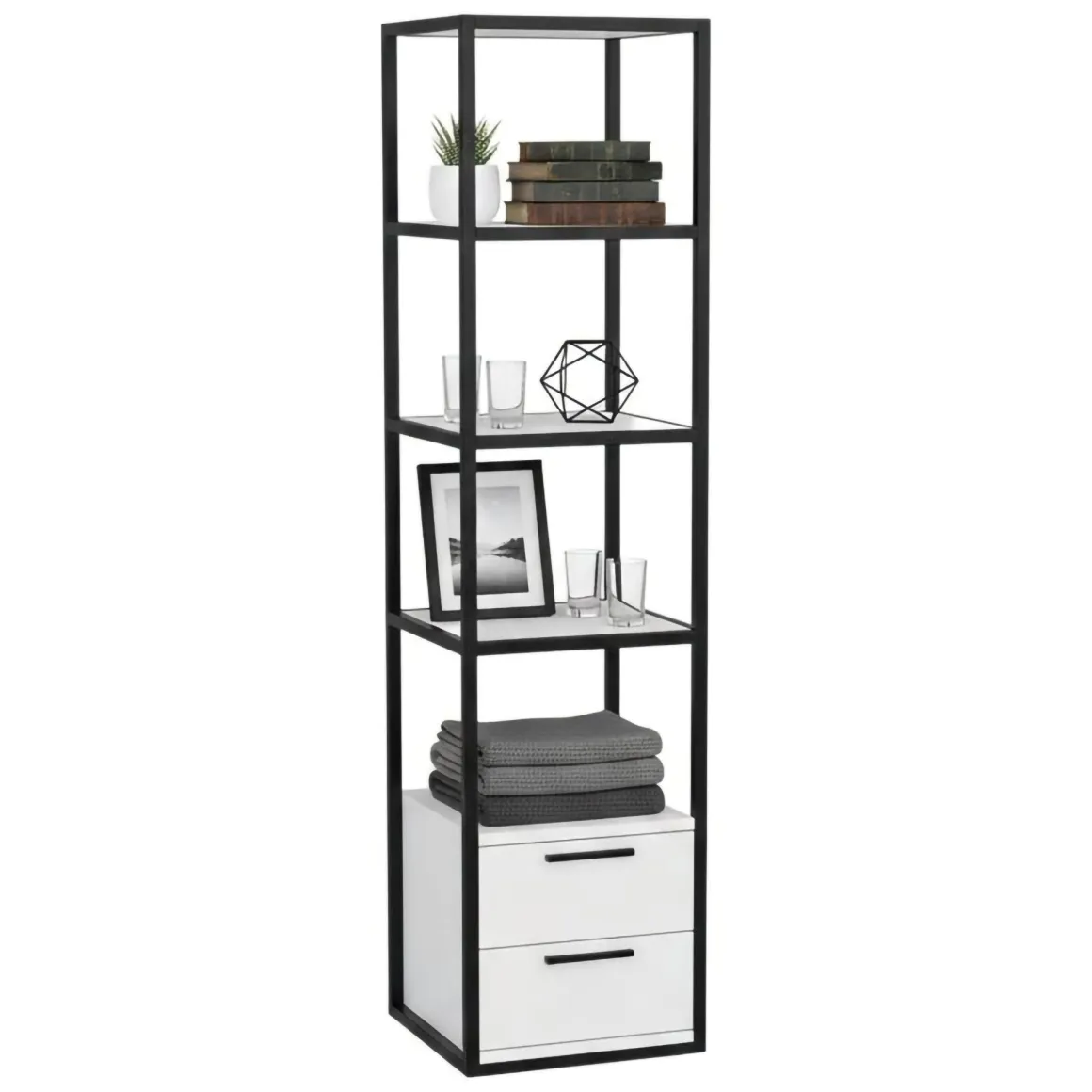 Librerie > Dmora Libreria salvaspazio bianca e nera 90x180h cm - Suriel Nero, Bianco