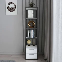 Librerie > Dmora Libreria salvaspazio bianca e nera 90x180h cm - Suriel Nero, Bianco