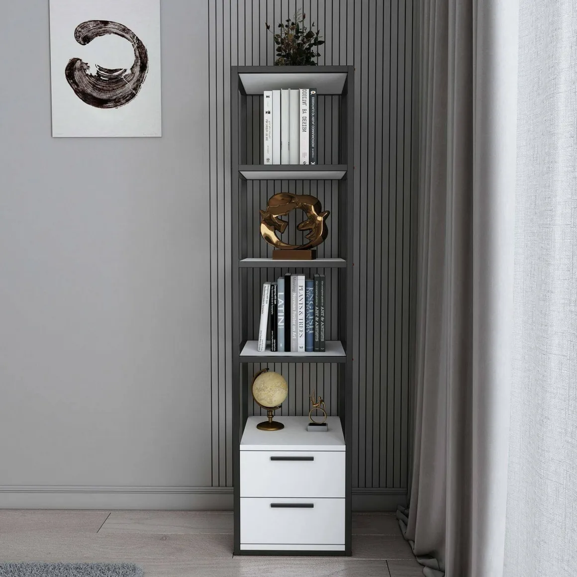 Librerie > Dmora Libreria salvaspazio bianca e nera 90x180h cm - Suriel Nero, Bianco